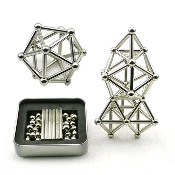 Magnetic Construction Set with 36 Rods and 27 Steel Balls, Portable Tin Zanny Home