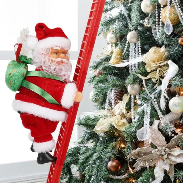 Animated Santa Ornament with Climbing Ladder Motion and Warm LED Lights, 15 Holiday Songs Zanny Home
