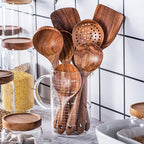 Teak Wood Utensil Set with 8 Pieces and Light Oil Finish, Handcrafted for Nonstick Cookware Zanny Home