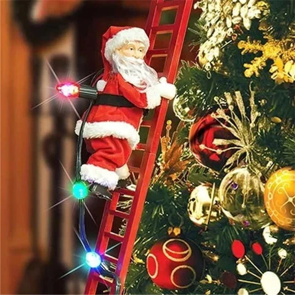 Animated Santa Ornament with Climbing Ladder Motion and Warm LED Lights, 15 Holiday Songs Zanny Home