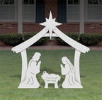 Outdoor Nativity Set with Weather-Resistant PVC and One-Person Assembly, Four-Piece Manger Zanny Home