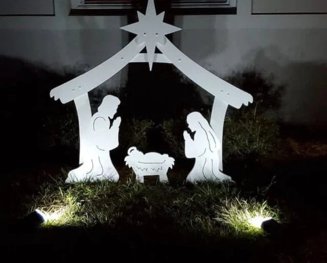 Outdoor Nativity Set with Weather-Resistant PVC and One-Person Assembly, Four-Piece Manger Zanny Home