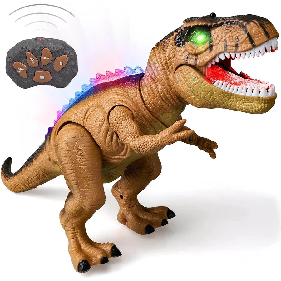 Remote Control Dinosaur Toy with Multi-Color LED Spikes and Roaring Sound, 17-Inch Zanny Home