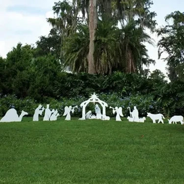Outdoor Nativity Set with Weather-Resistant PVC and One-Person Assembly, Four-Piece Manger Zanny Home