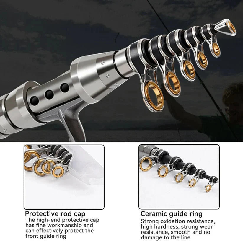 Telescopic Fishing Rod with Carbon Fiber Blank and Spinning Reel, 1.8m Travel Kit Zanny Home